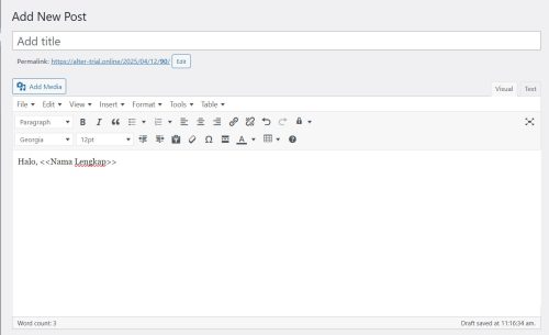 Tampilan teks mode visual di WordPress