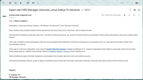 Ttampilan email dengan font 12px