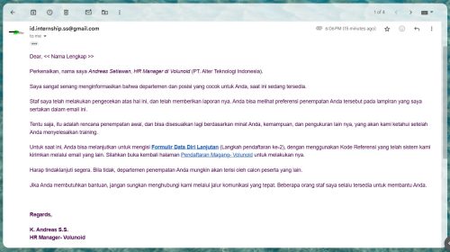 Ttampilan email dengan font 14px